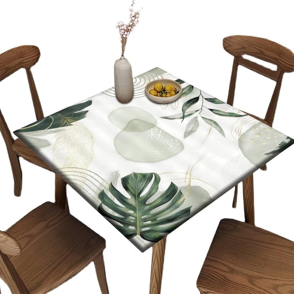 Square Fitted Tablecloth with Elastic Edge, Green Leaf Washable Home Decor Table Cloth, for Indoor Holiday Family Banquet and Outdoor Patio Use, 36" x 36"(Square)