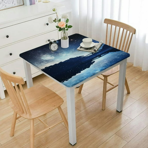 Square Fitted Tablecloth with Elastic Edge Tropical Palm Leaves Card Table Cover Outdoor Square Wipeable Card Table Tablecloth for Indoor Kitchen Decor (Fit for Square Table)