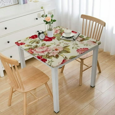 Square Fitted Tablecloth, Elastic Edge, Water and Oil Resistant Polyester Fabric, Can Wipe Indoor/Outdoor Table Cover