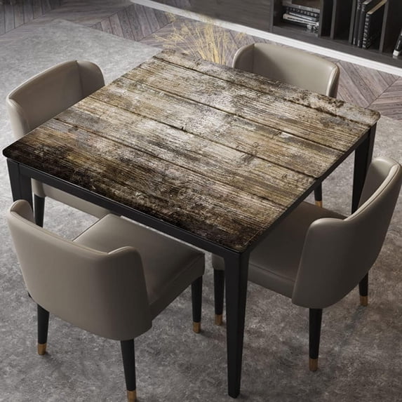 Square Fitted Tablecloth Elastic Edged, Aged Wooden Planks Texture Cute ...