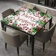 thumbnail image 1 of Square Fitted Tablecloth Elastic Edged, Christmas Card with Watercolor Holly, Table Cover, for Christmas Holiday Party Dinnning, Fits for 36"x36" Table, 1 of 4