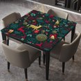 thumbnail image 1 of Square Fitted Tablecloth Elastic Edged, Merry Christmas Seamless Pattern with Gold, Table Cover, for Christmas Holiday Party Dinnning, Fits for 36"x36" Table, 1 of 4