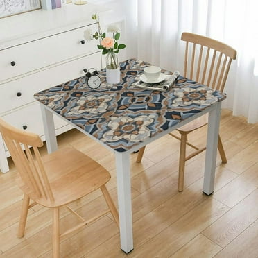 Square Fitted Tablecloth, Pattern Edge Home Decor Table Cover, Waterproof Oil &amp; Dust Proof Table Clothes for Living Room Kitchen Use