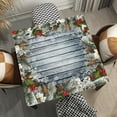 thumbnail image 1 of Square Fitted Tablecloth Polyester, Christmas Pine Branches Berries Wood Texture, Elastic Edge Cover for Kitchen Island, Patio, Card Tables and Party Use, Suit for 36"x36" Square Table, 1 of 4