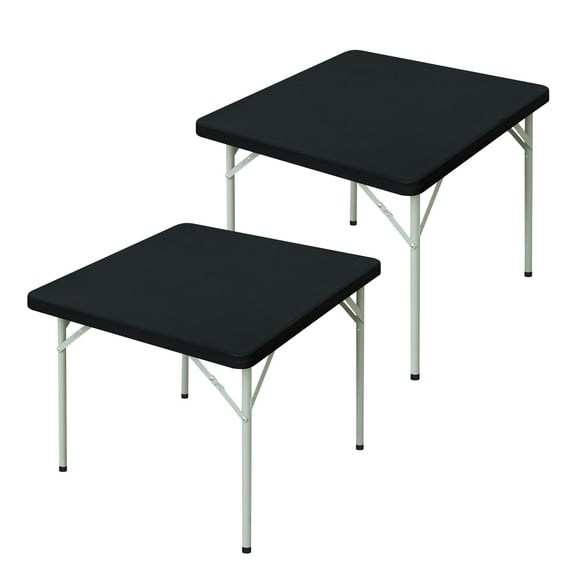 Square Fitted Tablecloth, Stretch Spandex Card Table Cover 2 Pack 34x34 Inch, Black Washable Elastic Table Topper for Indoor Outdoor, Kitchen, Dining, Party