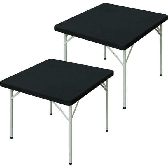 Square Fitted Tablecloth Stretch Spandex Card Table Cover Black Washable Cloth Elastic Table Topper for Indoor and Outdoor