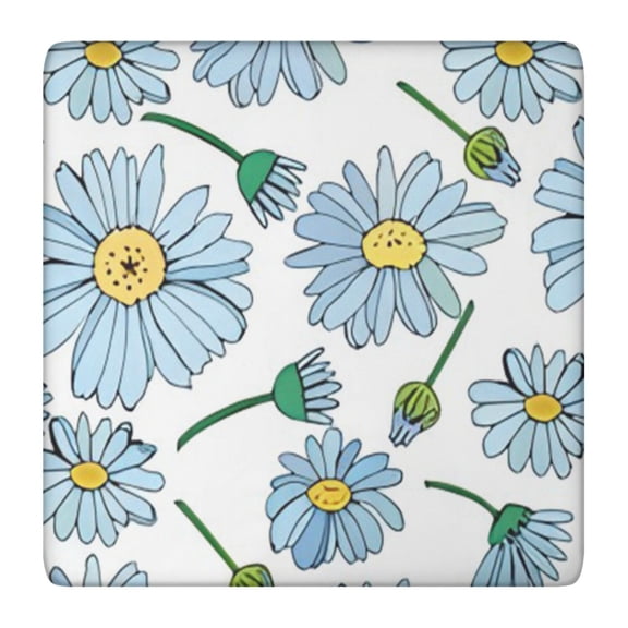 Square Fitted Tablecloth Waterproof with Watercolor Daisy and Bee Print, Boho Chic Floral Cover for Patio Kitchen Picnic