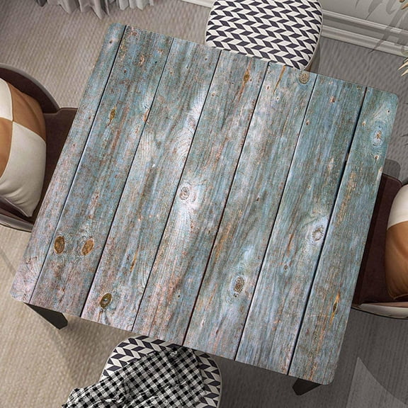 Square Fitted Tablecloth Wood Grain Table Cloth Cover with Elastic Edge Blue Gray Tablecloths Washable Cloths for Home Dining Kitchen Party Picnic, Fit for 34"x34" Tables, Style-20
