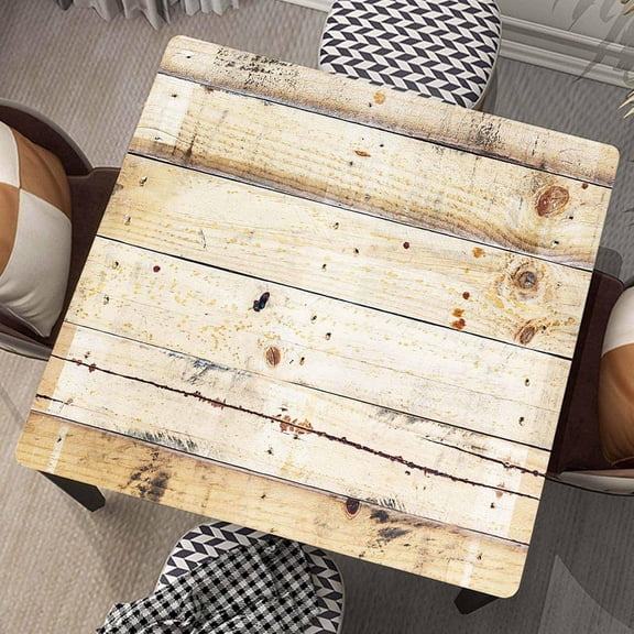 Square Fitted Tablecloth Wood Grain Table Cloth Cover with Elastic Edge Old Plank Tablecloths Washable Cloths for Home Dining Kitchen Party Picnic, Fit for 32"x32" Tables, Style-14