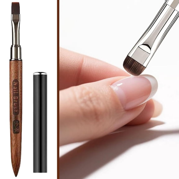 Square Flat Head Gel Nail Brush, Professional Wood Handle UV Gel Nail Art Brush with Cap, for Acrylic Poly Gel & Wearable Tips, Salon & Home Manicure Tool