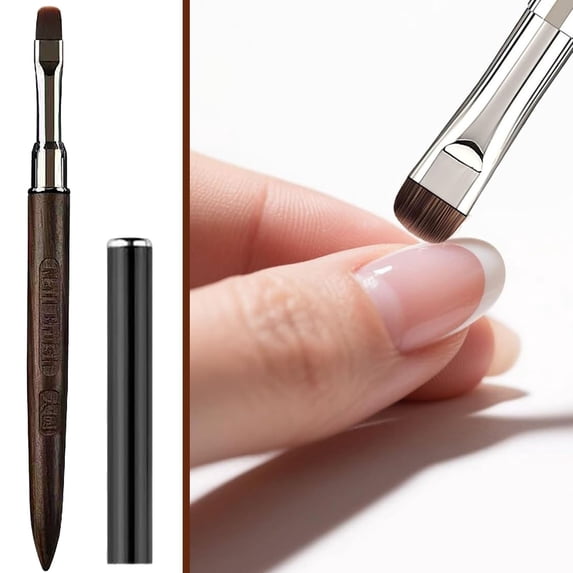 Square Flat Head Gel Nail Brush, Professional Wood Handle UV Gel Nail Art Brush with Cap, for Acrylic Poly Gel & Wearable Tips, Salon & Home Manicure Tool