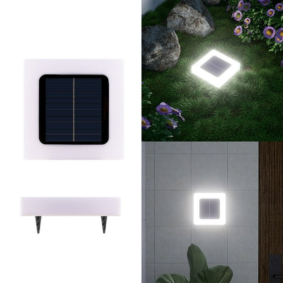 Square Flat Solar Lights, Outdoor Waterproof Solar Stair Light, Solar Step Lights Auto On/Off, Stick on Garden Steps Yard Fence Patio Pathway Dock, Natural White Square