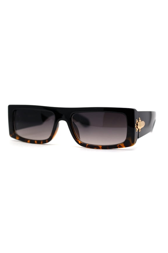 Square Flat Top Narrow Rectangular Plastic 90s Sunglasses Black Tortoise Smoke