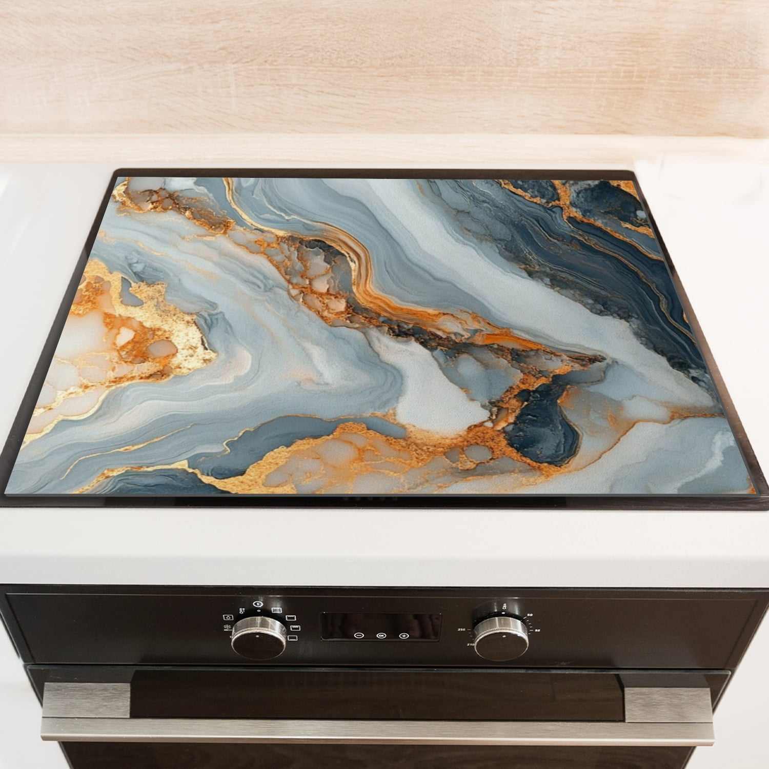 Square Flat Top Stove Cover, Gold and Grey Marble Print Foldable Range Covers for Gas Stove, Oilproof Waterproof Decoration Mat for Kitchen RV (28×20 Inch)