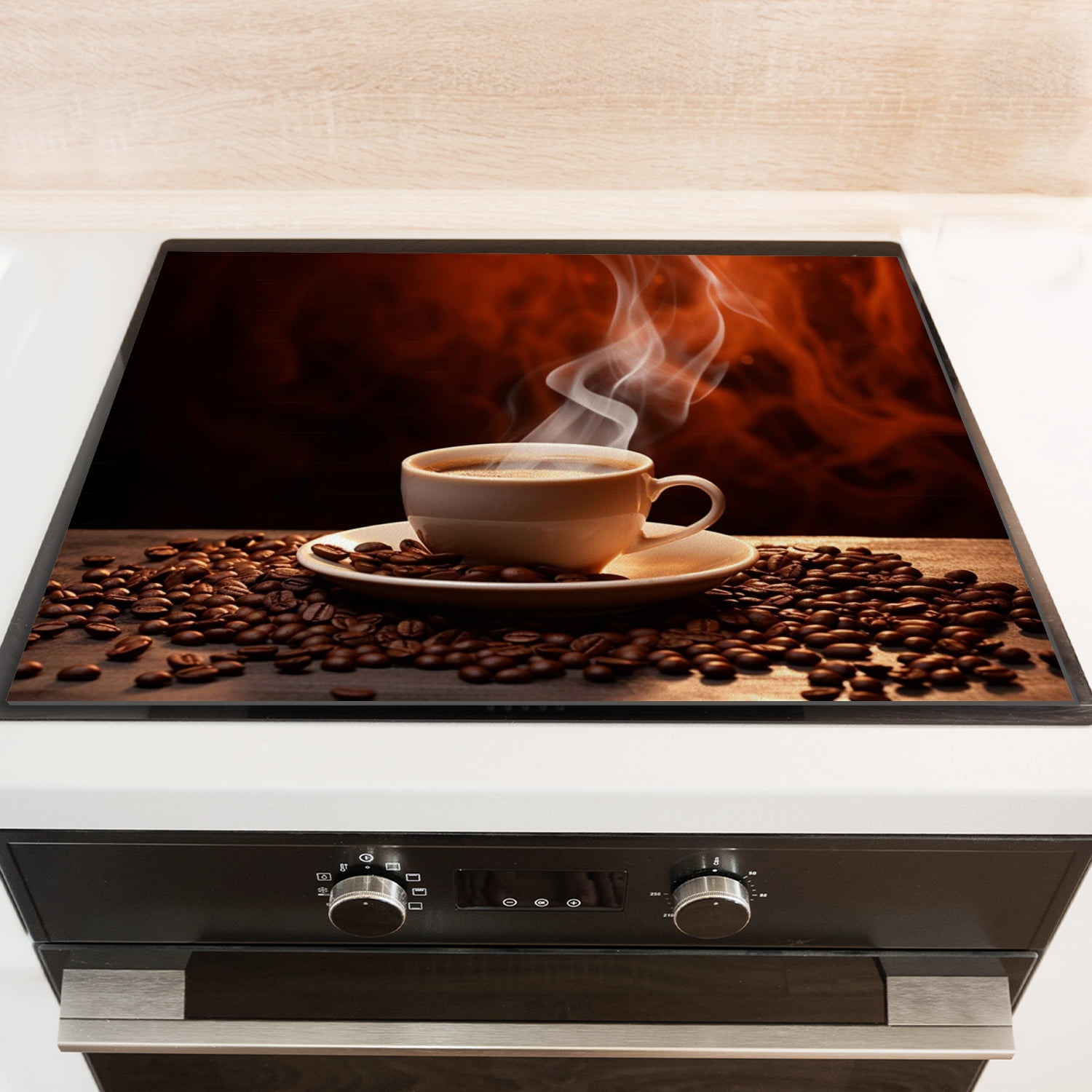 Square Flat Top Stove Covers for Electric Stove, Coffee Beans on the Table Print Foldable Range Covers Mat, Oilproof Waterproof Decoration Pad for Kitchen RV (28×20 Inch)