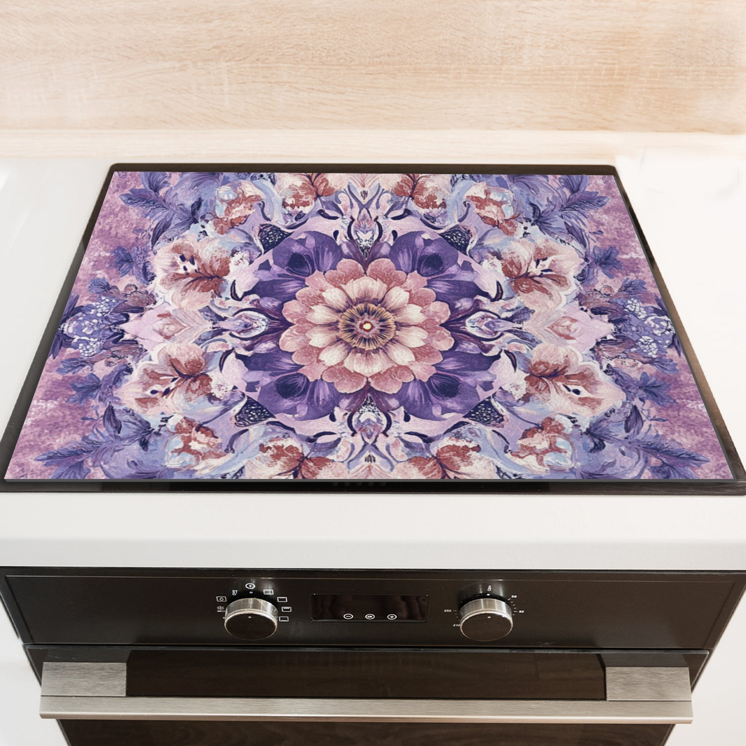 Square Flat Top Stove Covers for Electric Stove, Purple Floral Mandala Foldable Range Covers Mat, Oilproof Waterproof Dustproof Pad Kitchen Accessories for Kitchen RV (28×20 Inch)