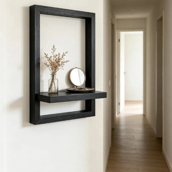 Square Floating Shelves Black Frame Wall Decor for Bedroom, Kitchen, Office,13.77 Inch