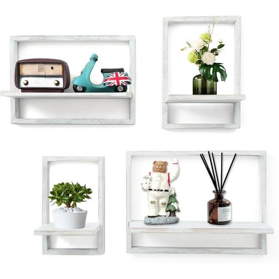 Square Floating Shelves,Wall Plants Holder,Bathroom Wall Decor,Framed Decorative Shelf Black,Modern Chic Set of 2 for Living Room Bedroom Home Office,Soild Wood,L+S
