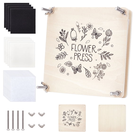 Square Flower Press Kits including Wood Sheet Paper Sponge Screw for Dried Flower Making Mixed Color 26~180x11~180x0.1~74mm diy