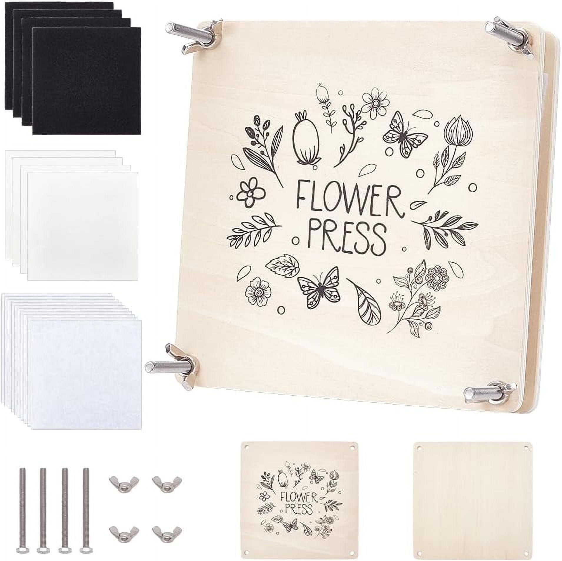 Square Flower Press Kits including Wood Sheet Paper Sponge Screw for Dried Flower Making Mixed Color 26~180x11~180x0.1~74mm