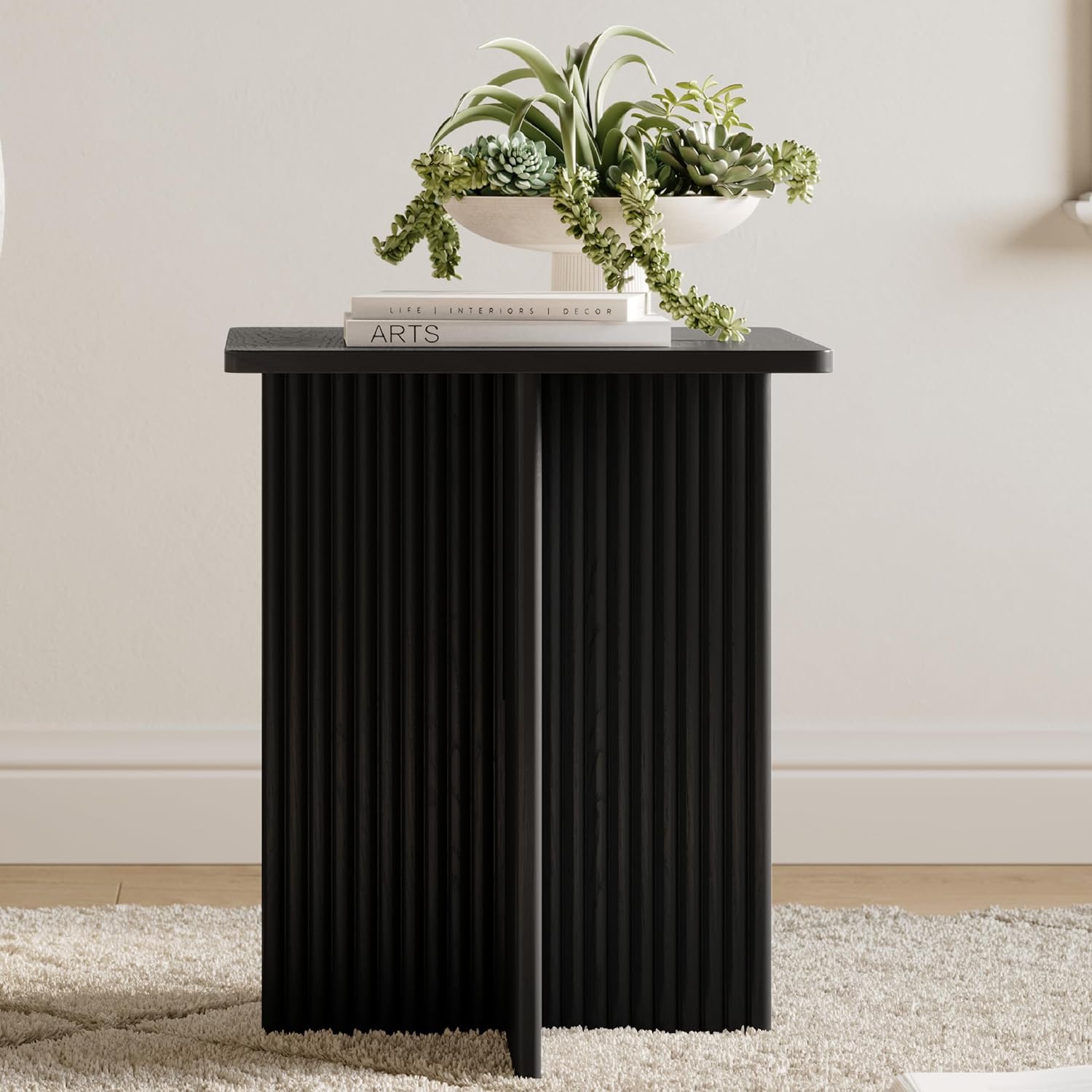 Square Fluted Accent Side Table - Pedestal Drink Table - Modern Home ...