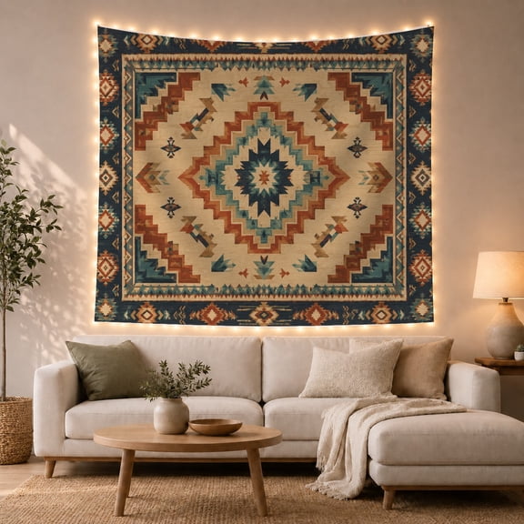Square Focused Geometric With Southwestern Aztec Inspired, Mystical Fantasy for Space Lovers, Galaxy Room Decor, Housewarming Gift, Tapestry Wall Hanging for Bedroom and Dorm