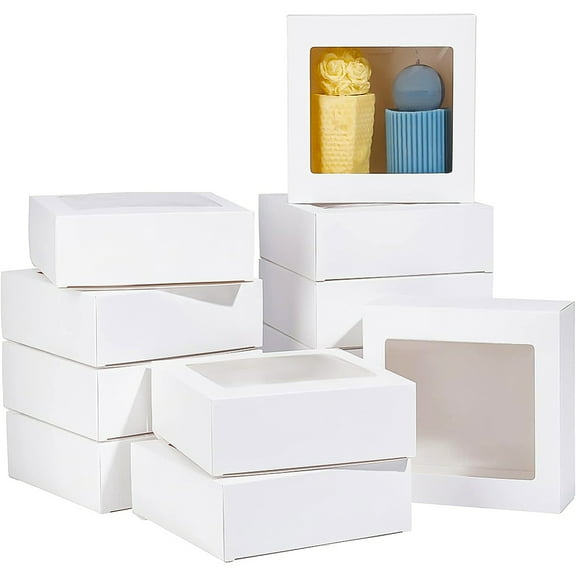Square Foldable Creative Cardboard Box Gift Box with Window White 14x14x5cm