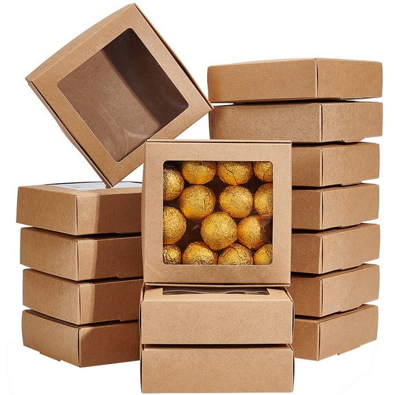 Square Foldable Creative Cardboard box Gift box with Window BurlyWood 11x10.5x3.05cm 16pcs