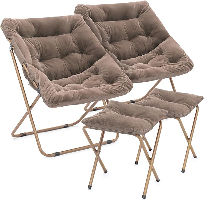 Square Foldable Oversized Moon Saucer Chair for Adults with Ottoman