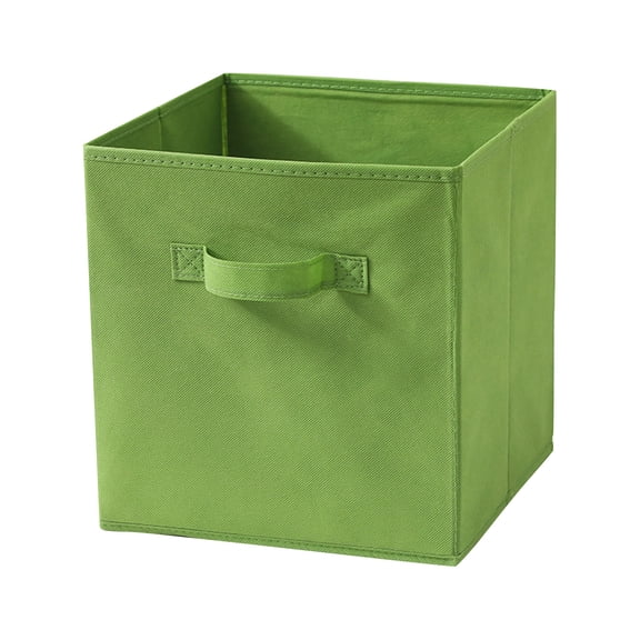 Square Foldable Storage Bins, 10.6 X 10.6 X 11 Inch | Non-Woven Fabric Cube Organizer Box With Handles, Open Top Closet Shelf Storage Container For Clothes Toys Books (Green)