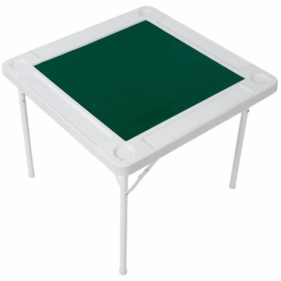 Square Folding Card Table, Portable Mahjong Table with Green Felt & Chip Trays 4 Cup Holders, Foldable Domino Game Set for 4 Players, for Poker