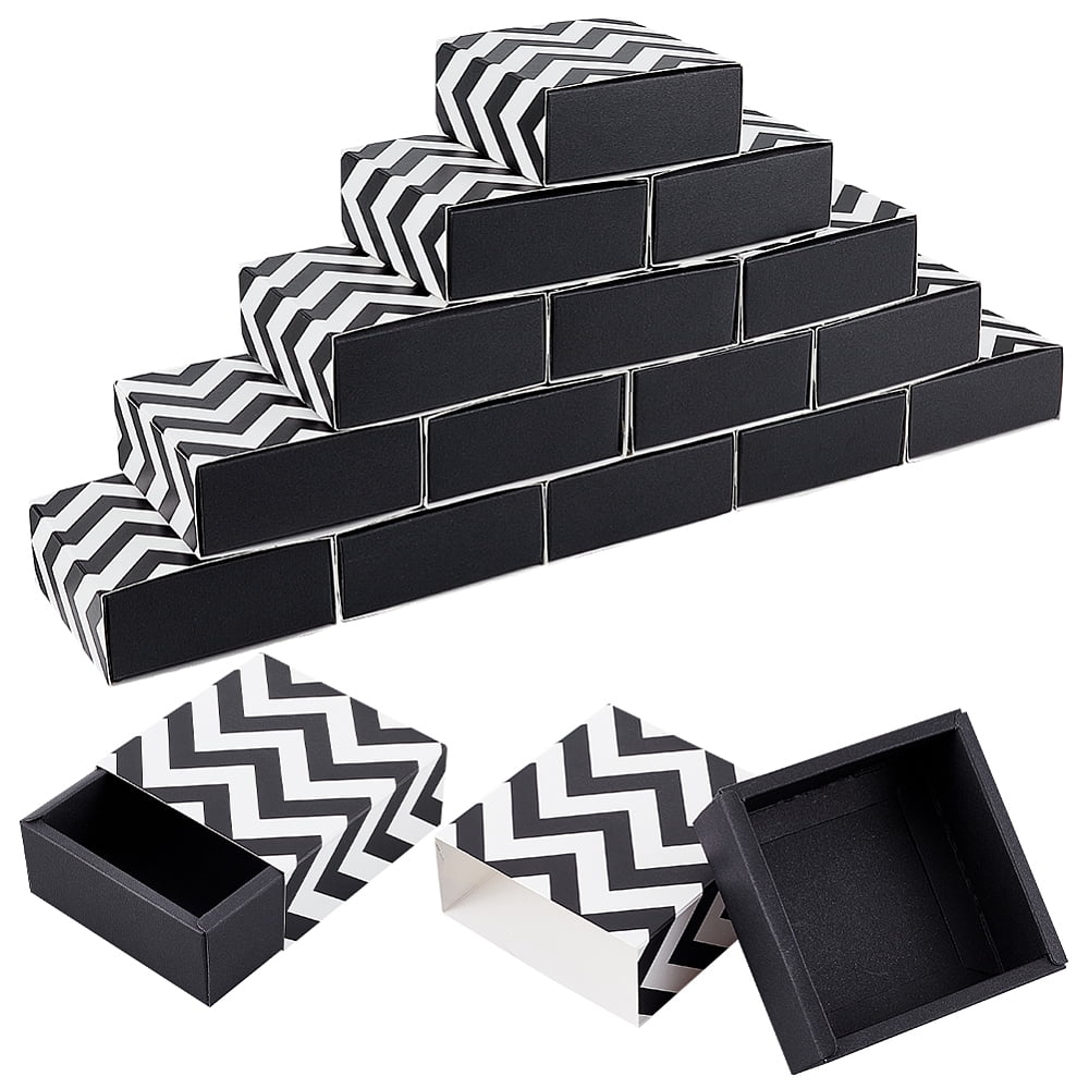Square Folding Cardboard Small Cake Drawer Box Mooncake Wrapping Box Black White Wave Pattern Finish Product: 9x9x4cm(without Ribbon)