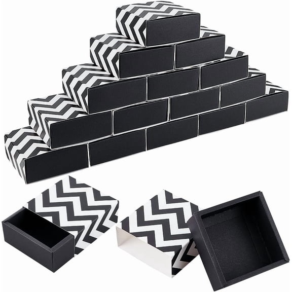 Square Folding Cardboard Small Cake Drawer box Mooncake Wrapping box Black & White Wave Pattern Finish Product: 9x9x4cm(without Ribbon)