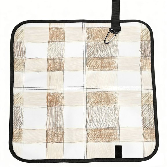 Square Folding Cushion 15.8in For Easy Cleaning And Maintenance With A Climbing Buckle Beige Checked Hand-Drawn Sketch_2