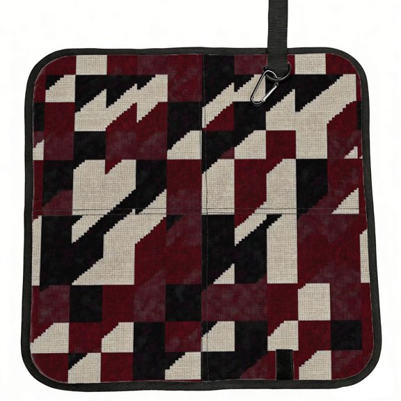 Square Folding Cushion 15.8in For Easy Cleaning And Maintenance With A Climbing Buckle Crimson Modern Houndstooth Texture_2