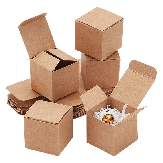 Square Folding Kraft Paper Jewelry Boxes Necklace Pendant Boxes 4.1x4.1x4.2cm