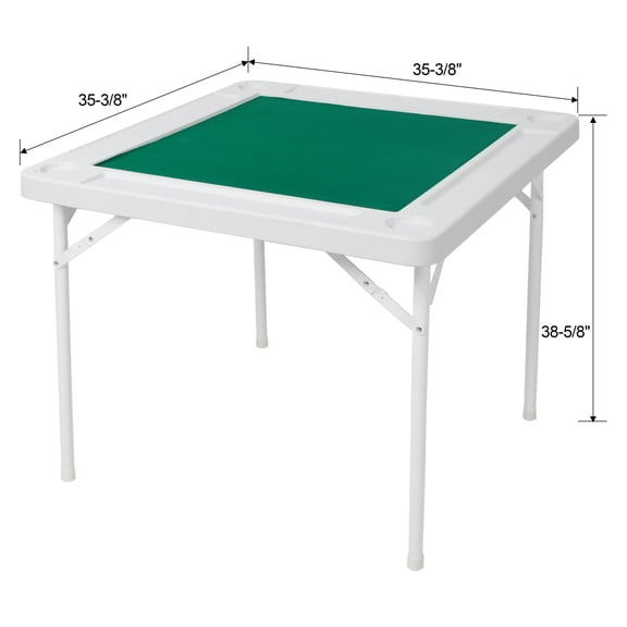 Square Folding Mahjong Table with Green Felt, Chip Trays, Cup Holders, 4-Player Portable Game Table