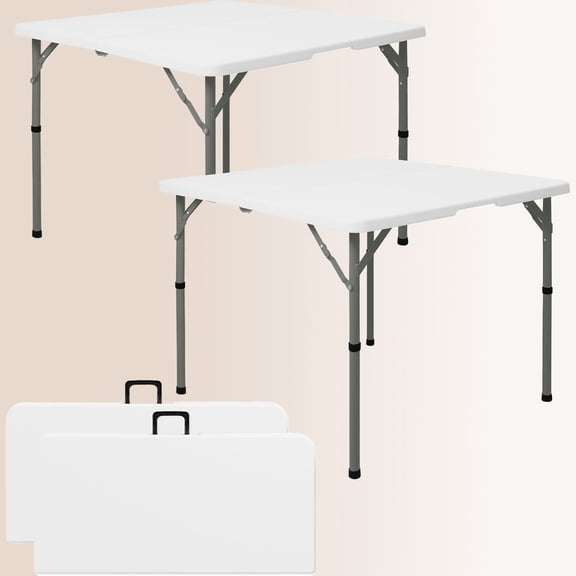 Square Folding Table, Multi-Functional Portable Folding Card Table with Carrying Handle for Indoor Outdoor Camping, Picnic, Office, Party Use, Plastic Tabletop with Metal Frame (White)