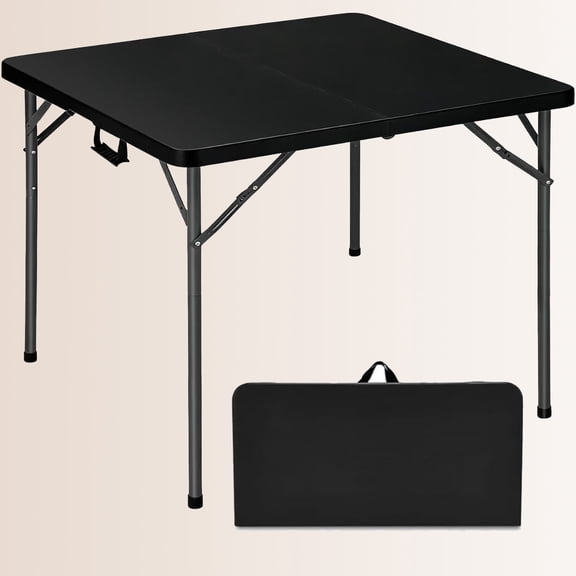 Square Folding Table, Plastic Commercial Folding Card Table with Collapsible Legs for Kitchen or Outdoor Party Wedding Event, Black