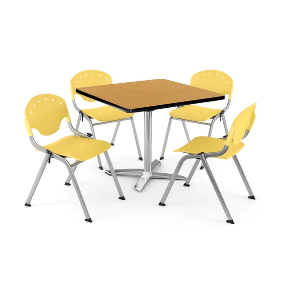 OFM 42 Square Lam Multi-Purpose Table w/4 Chairs Oak Table/Yellow Chair 845123046487