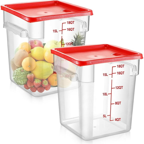 Square Food Storage Container with Lid and Graduations 18 Qt Red