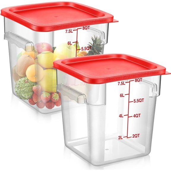 Square Food Storage Container with Lid and Handles 8 Qt Red