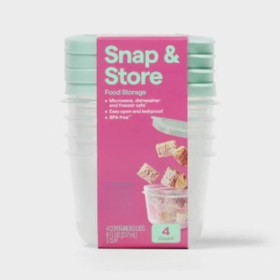 Square Food Storage Containers - 8 fl oz/4ct