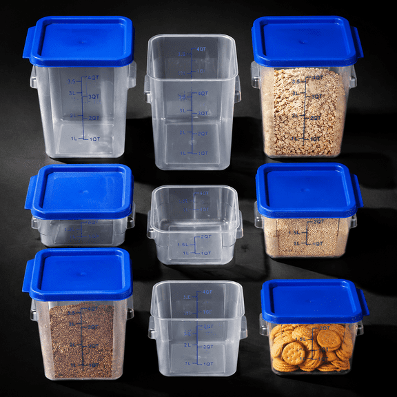 Square Food Storage Containers Set with Blue Lids, 2qt and 4qt Sizes