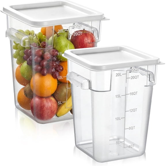 Square Food Storage Containers with Lid 22 Qt Clear Polycarbonate Commercial Grade with Graduated Measurements White