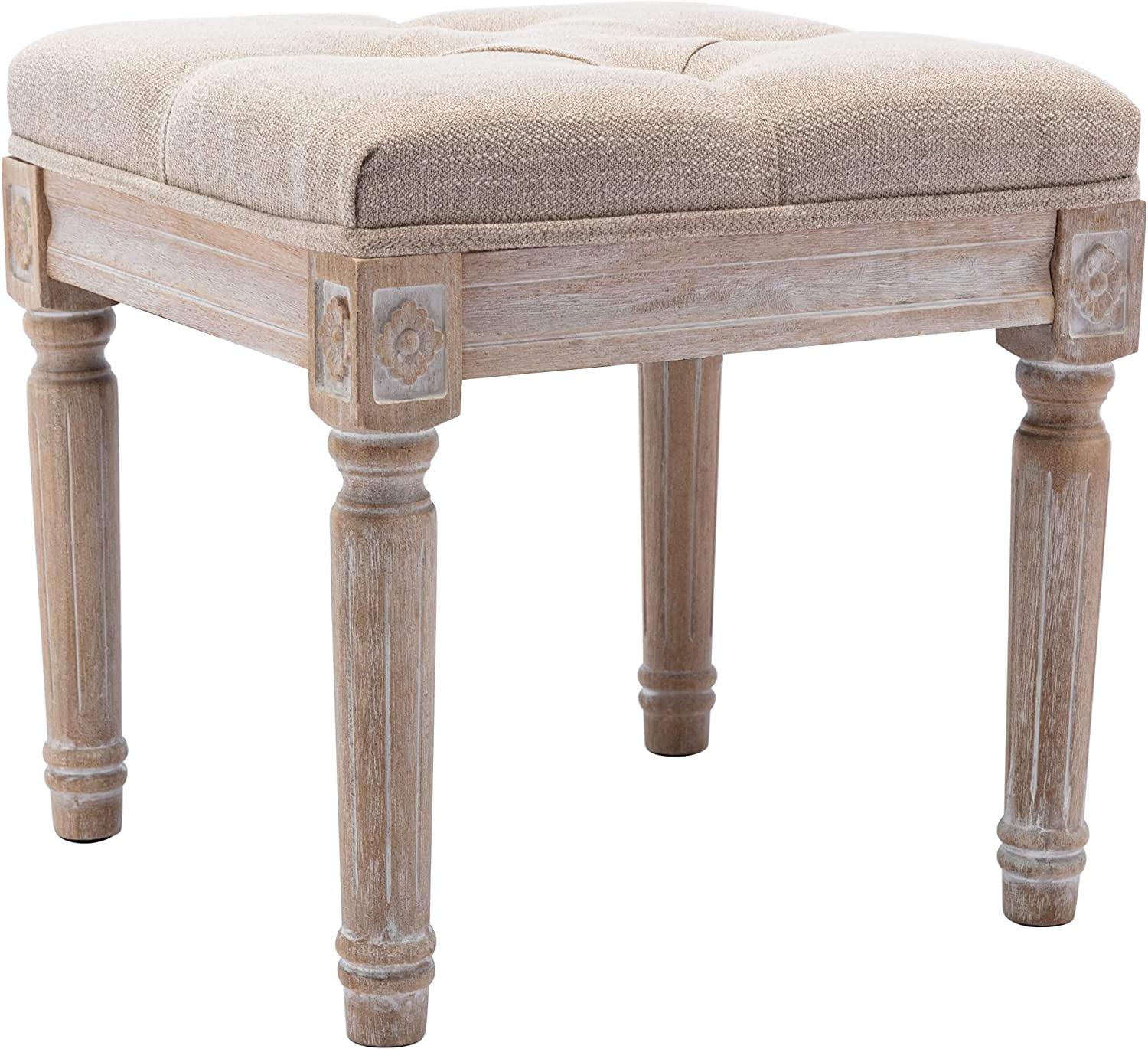 **square foot stool with button tufted seat, small fabric upholstered ...