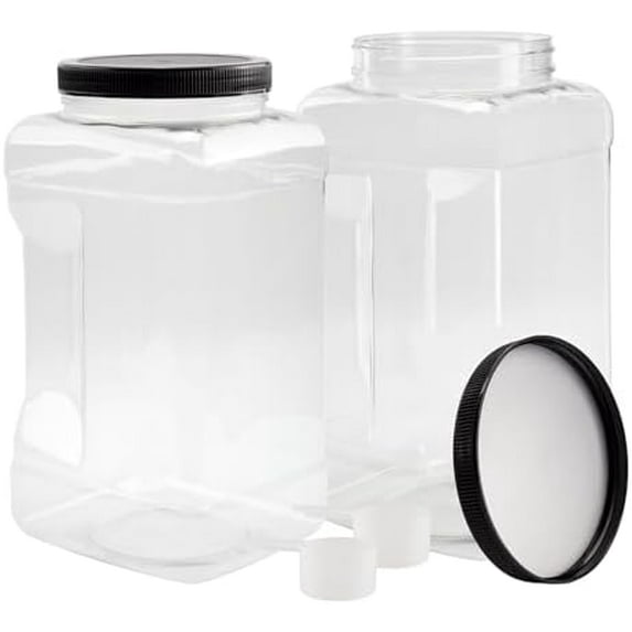 Square Gallon Size Clear Plastic Canisters (2-Pack); 4-Quart Jar Grip Containers w/ Plastic Scoops; BPA-Free$$Home Decor, Kitchen, & Other