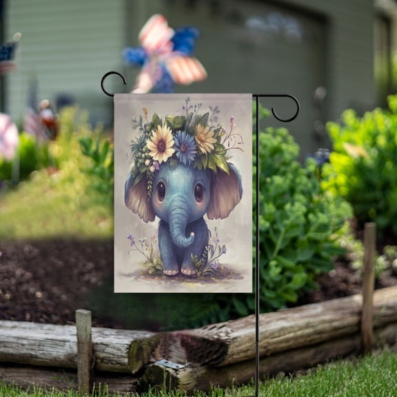 Square Garden Flags 12x18in Garden Flags Outdoor Flags Outdoor Banners Decorative Flags for Courtyard Gardens Adorable Elephant