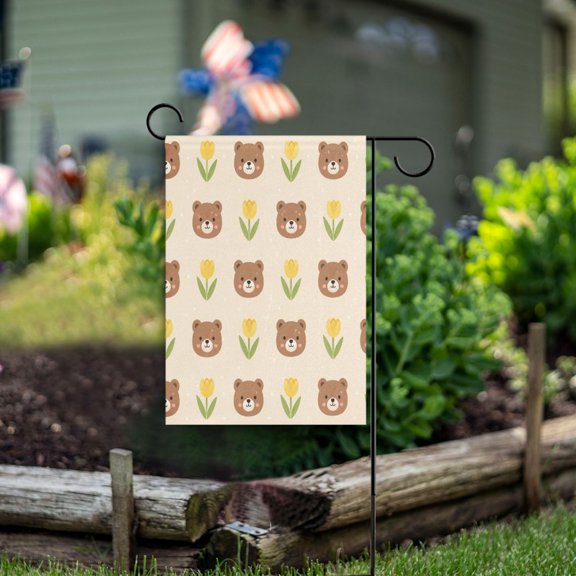 Square Garden Flags 12x18in Garden Flags Outdoor Flags Outdoor Banners Decorative Flags for Courtyard Gardens Bear Beige Repeat