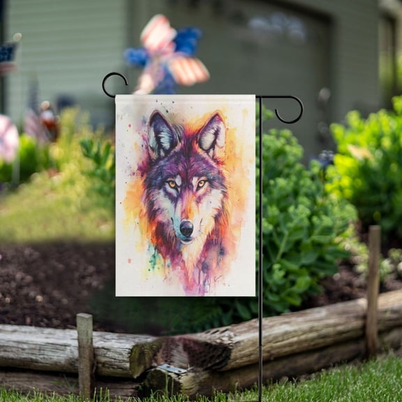 Square Garden Flags 12x18in Garden Flags Outdoor Flags Outdoor Banners Decorative Flags for Courtyard Gardens Color Watercolor Wolf